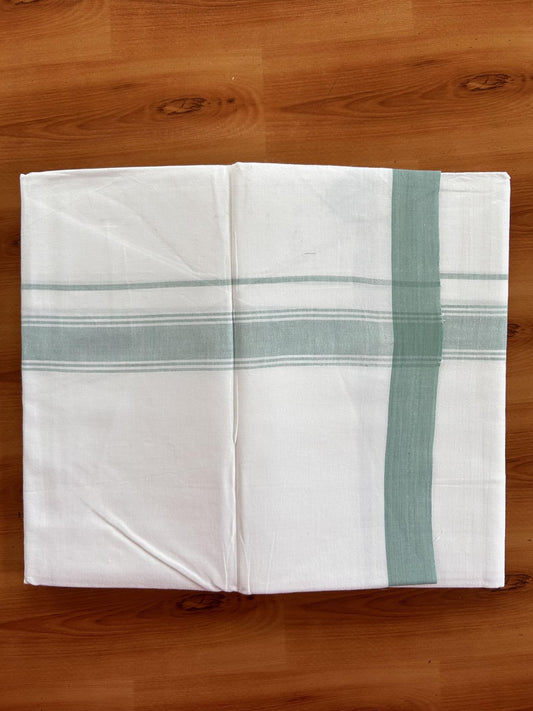 Single Pure White Mundu/Dhoti - KaithariKada Balaramapuram Pure Cotton - 70x30 - 1.25 Inch Teal Green Shaded Striped Kara 1.90 mtr (4 muzham) - 22 KK5418 PMC