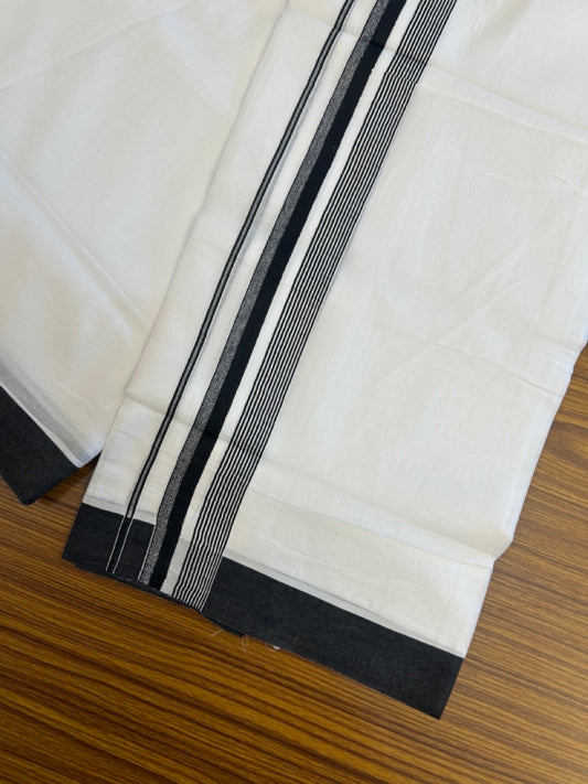 20% Discount ! KaithariKada Balaramapuram 100% Cotton Double Pure white Mundu/Dhoti- 100x100 - 1.75 inch Black Striped Kara - 4mtr ( 8 muzham) - 41 KK5253 GAN
