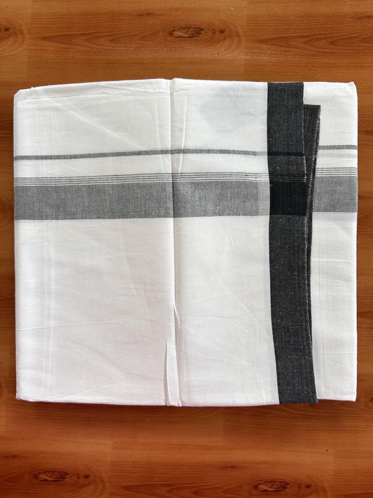 Single Pure White Mundu/Dhoti - KaithariKada Balaramapuram Pure Cotton - 70x30 - 1.25 Inch Black Shaded Striped Kara 1.90 mtr (4 muzham) - 18 KK5418 PMC