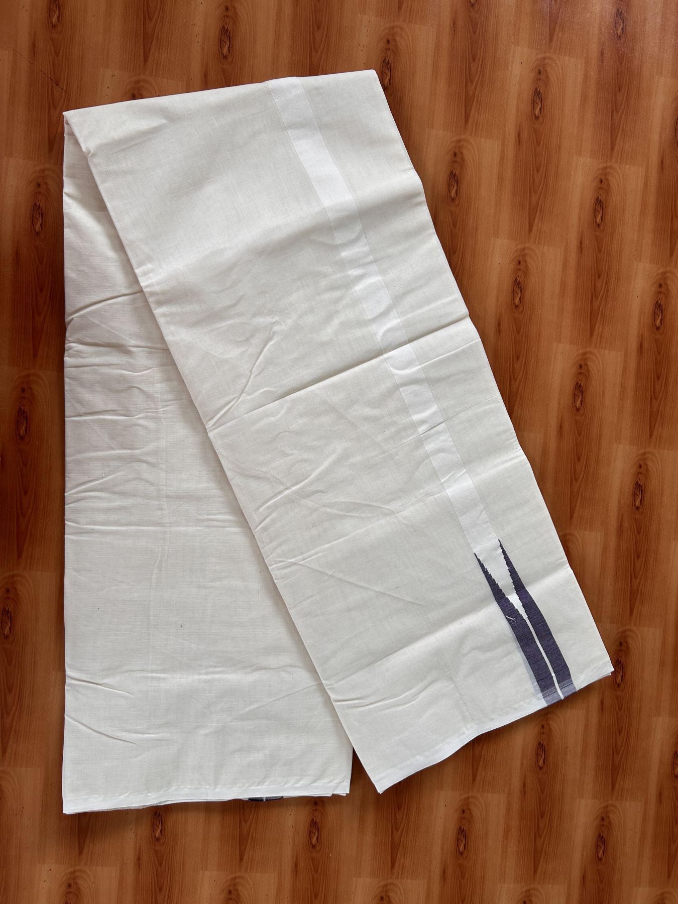 Double Off white Mundu/Dhoti - 20% Discount! KaithariKada Balaramapuram - 100% Cotton  100x100 - 1.25 inch Puliyilakkara Violet Chutty Kara - 4 mtr (8.5 muzham) - 14 KK5435 ASH