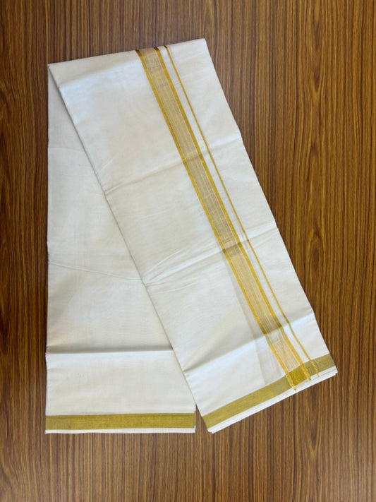 20% Discount ! Kaitharikada Balaramapuram 100% Cotton Off White Double Mundu/Dothi  - 100x100- 1.25 Inch Gold Kasav Design Kara - 42 KK5253 GAN