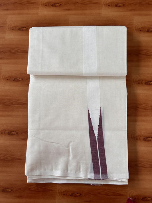 Double Off white Mundu/Dhoti - 20% Discount! KaithariKada Balaramapuram - 100% Cotton  100x100 - 1.25 inch Puliyilakkara Maroon Chutty Kara - 4 mtr (8.5 muzham) - 13 KK5435 ASH