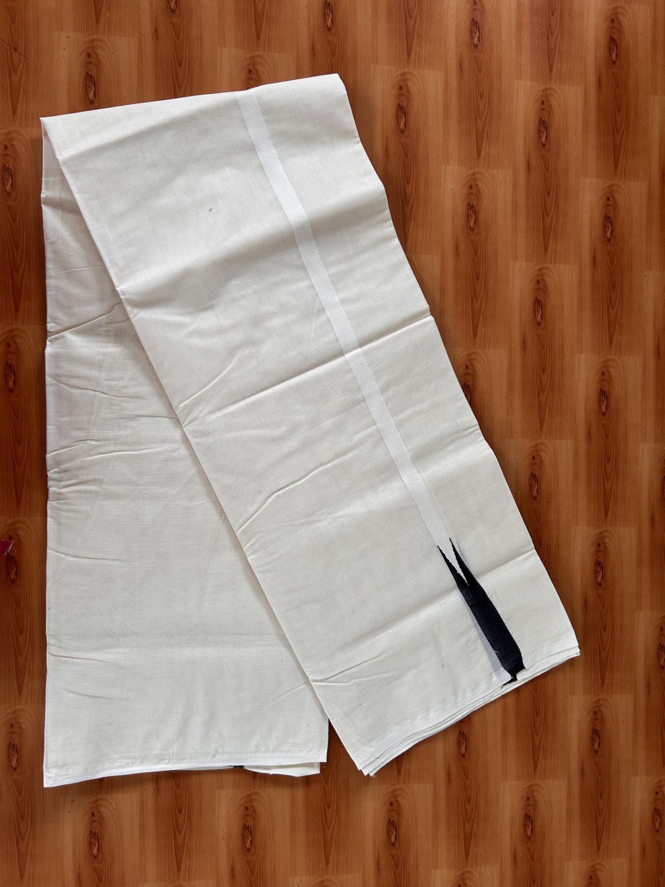 Double Off white Mundu/Dhoti - 20% Discount! KaithariKada Balaramapuram - 100% Cotton  100x100 - 0.75 inch Puliyilakkara Black Chutty Kara - 4 mtr (8.5 muzham) - 7 KK5435 ASH