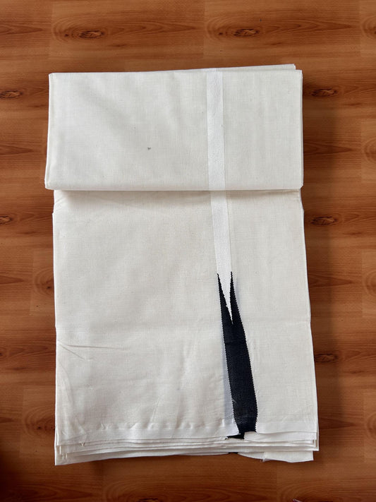 Double Off white Mundu/Dhoti - 20% Discount! KaithariKada Balaramapuram - 100% Cotton  100x100 - 0.75 inch Puliyilakkara Black Chutty Kara - 4 mtr (8.5 muzham) - 7 KK5435 ASH
