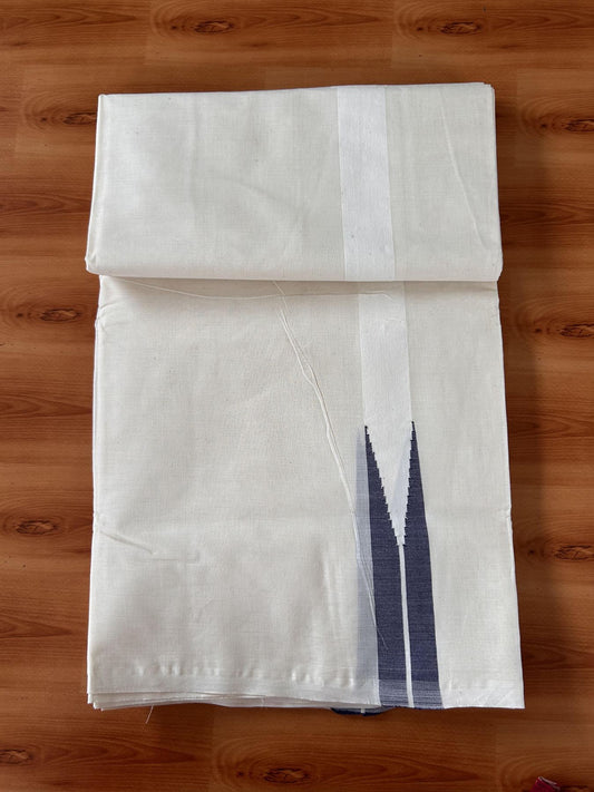 Double Off white Mundu/Dhoti - 20% Discount! KaithariKada Balaramapuram - 100% Cotton  100x100 - 1.25 inch Puliyilakkara Navy Blue shaded Chutty Kara - 4 mtr (8.5 muzham) - 4 KK5435 ASH