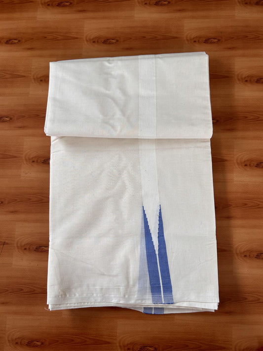 Double Off white Mundu/Dhoti - 20% Discount! KaithariKada Balaramapuram - 100% Cotton  100x100 - 1 inch Puliyilakkara Blue Chutty Kara - 4 mtr (8.5 muzham) - 8 KK5435 ASH
