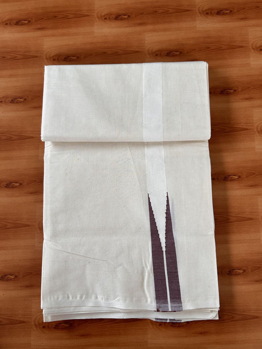 Double Off white Mundu/Dhoti - 20% Discount! KaithariKada Balaramapuram - 100% Cotton  100x100 - 1.25 inch Puliyilakkara Brown Chutty Kara - 4 mtr (8.5 muzham) - 16 KK5435 ASH