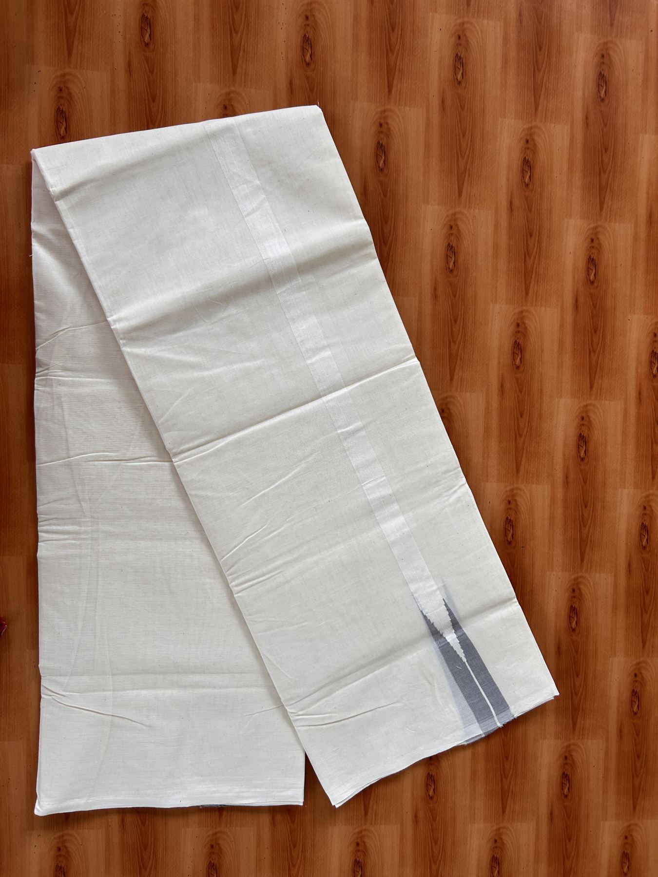 Double Off white Mundu/Dhoti - 20% Discount! KaithariKada Balaramapuram - 100% Cotton  100x100 - 1 inch Puliyilakkara Ash Grey Chutty Kara - 4 mtr (8.5 muzham) - 10 KK5435 ASH