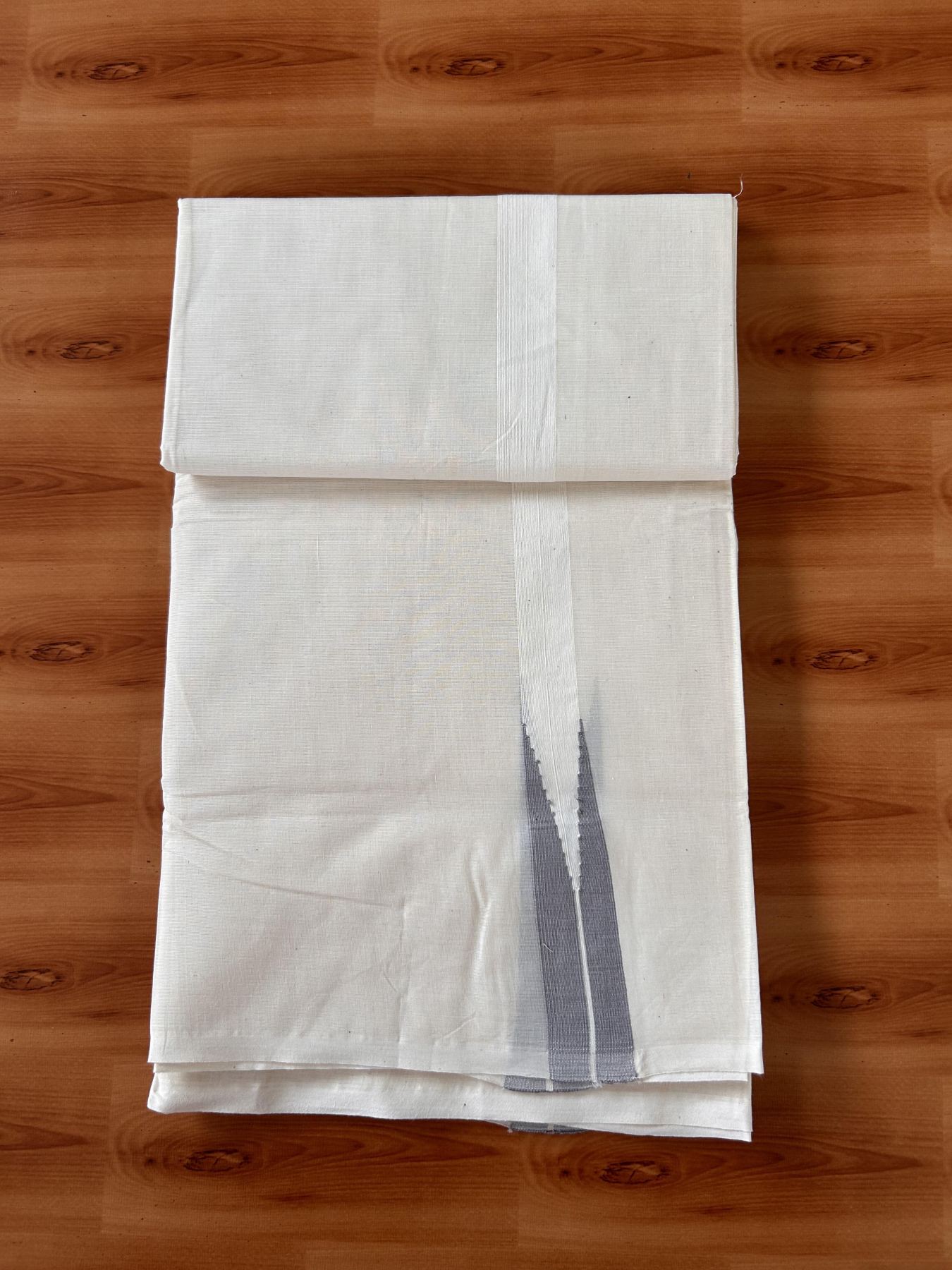 Double Off white Mundu/Dhoti - 20% Discount! KaithariKada Balaramapuram - 100% Cotton  100x100 - 1 inch Puliyilakkara Ash Grey Chutty Kara - 4 mtr (8.5 muzham) - 10 KK5435 ASH