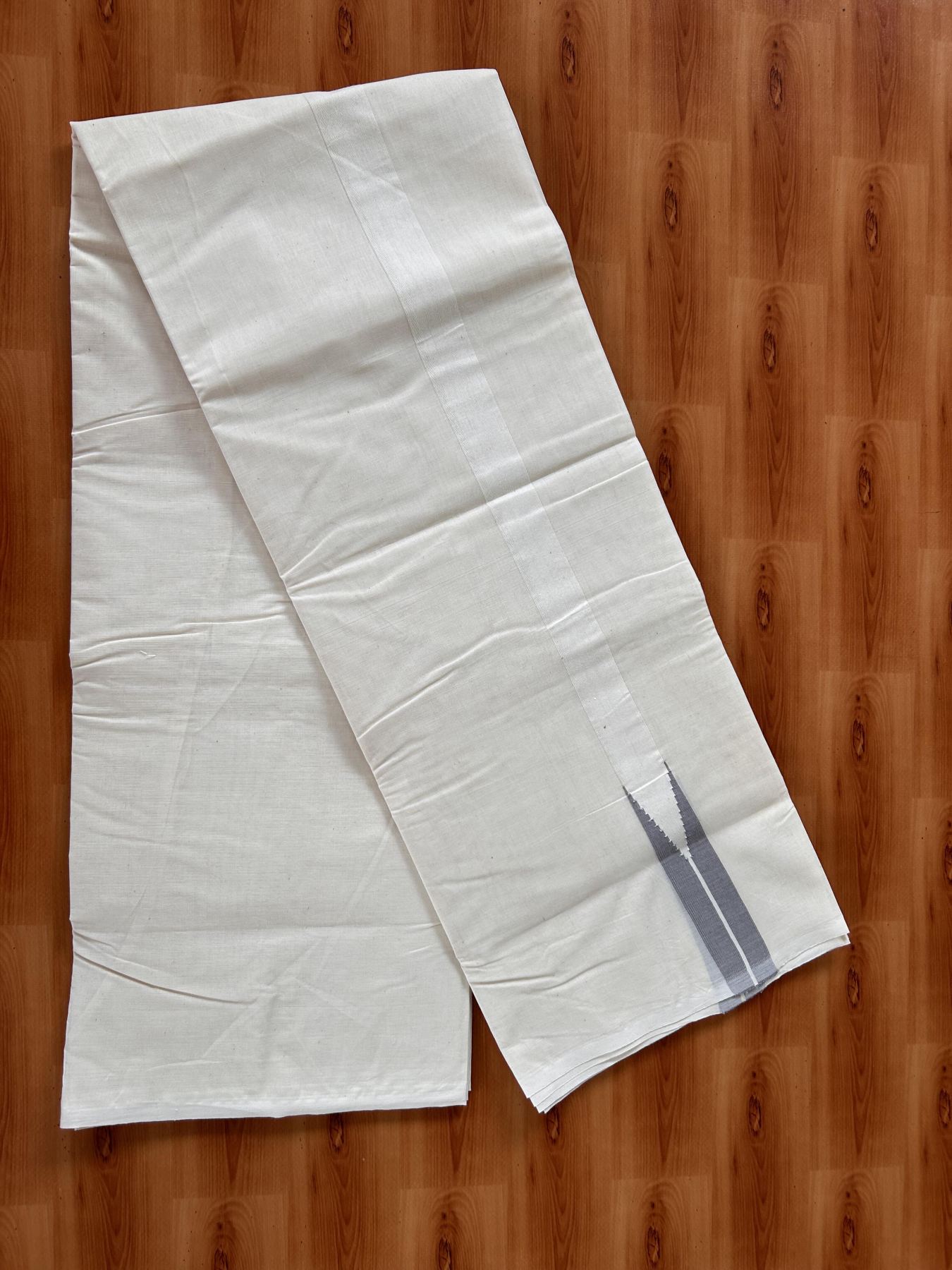 Double Off white Mundu/Dhoti - 20% Discount! KaithariKada Balaramapuram - 100% Cotton  100x100 - 1 inch Puliyilakkara Grey Chutty Kara - 4 mtr (8.5 muzham) - 12 KK5435 ASH