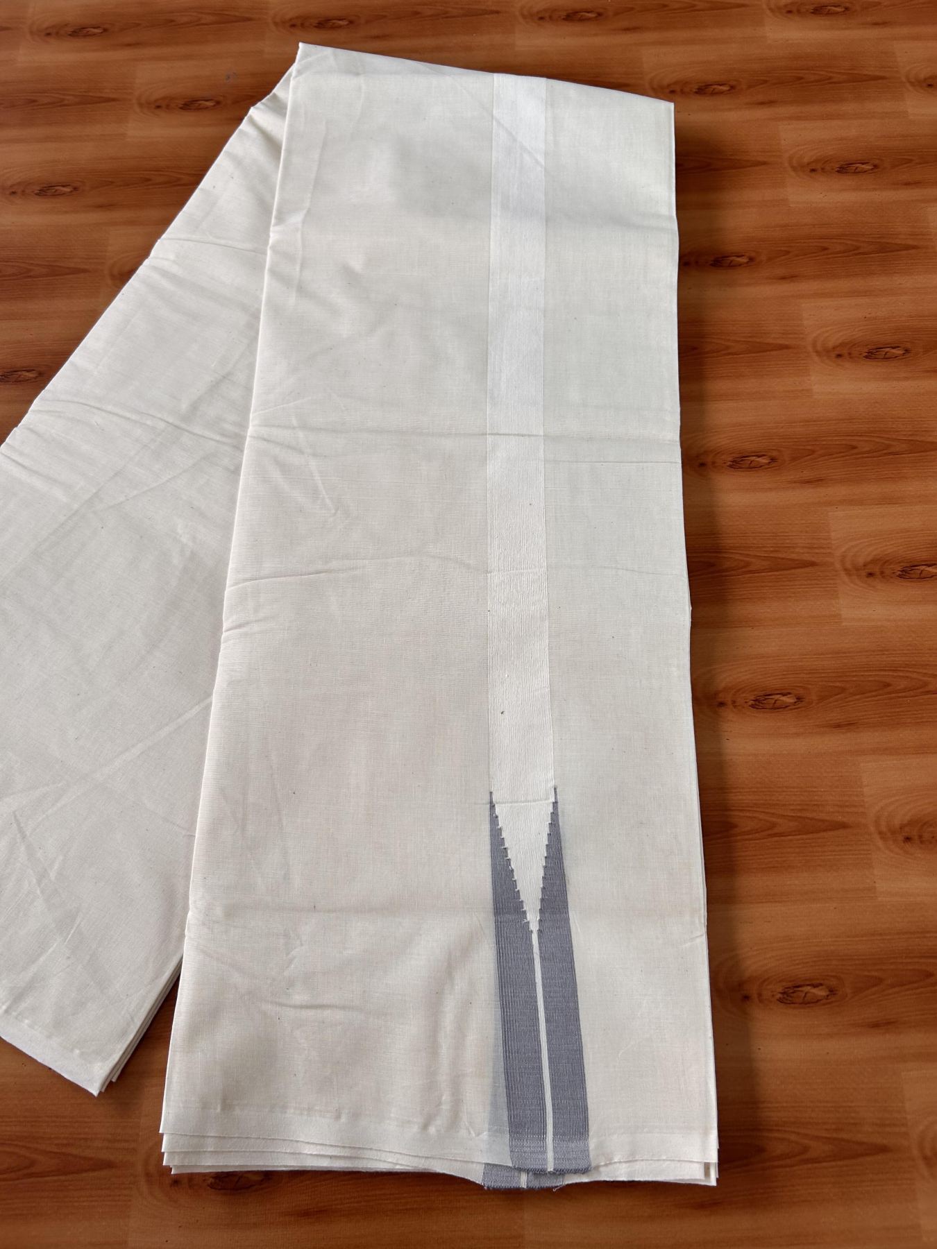 Double Off white Mundu/Dhoti - 20% Discount! KaithariKada Balaramapuram - 100% Cotton  100x100 - 1 inch Puliyilakkara Grey Chutty Kara - 4 mtr (8.5 muzham) - 12 KK5435 ASH
