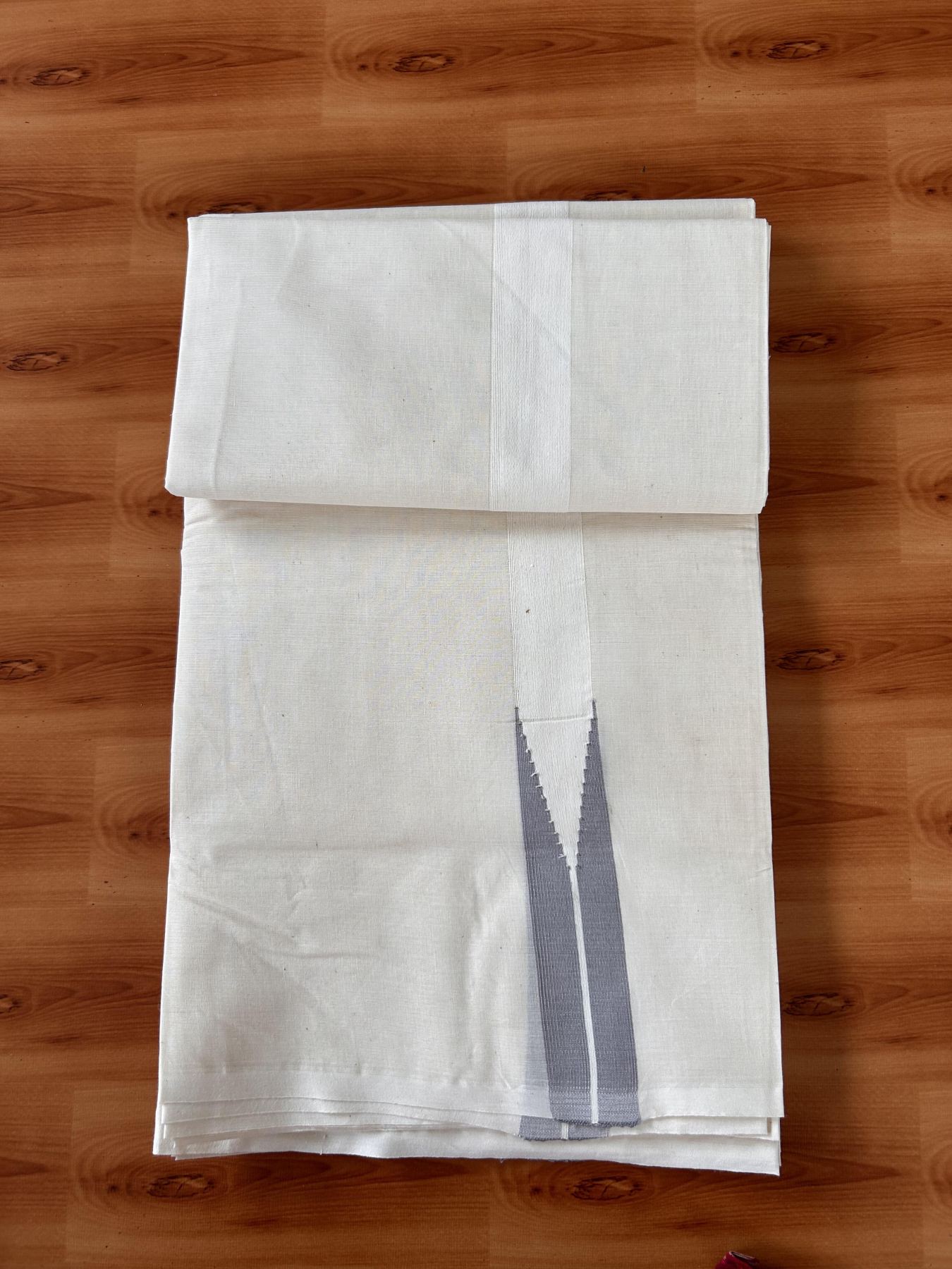 Double Off white Mundu/Dhoti - 20% Discount! KaithariKada Balaramapuram - 100% Cotton  100x100 - 1 inch Puliyilakkara Grey Chutty Kara - 4 mtr (8.5 muzham) - 12 KK5435 ASH