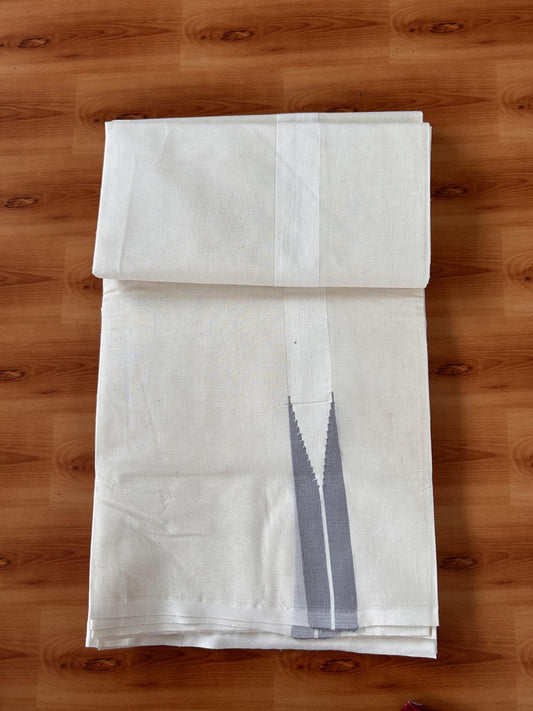 Double Off white Mundu/Dhoti - 20% Discount! KaithariKada Balaramapuram - 100% Cotton  100x100 - 1 inch Puliyilakkara Grey Chutty Kara - 4 mtr (8.5 muzham) - 12 KK5435 ASH