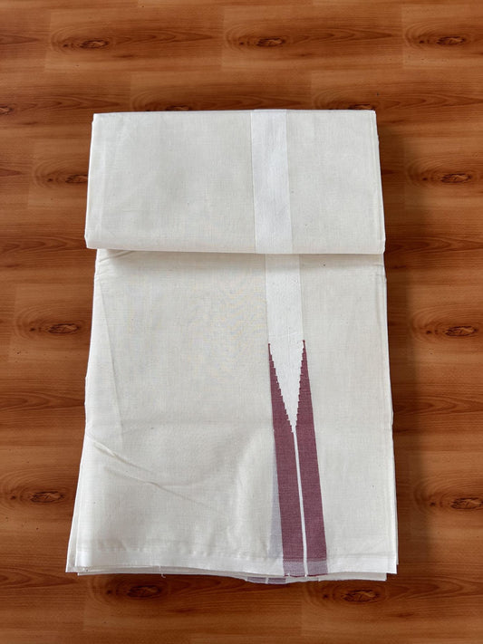 Double Off white Mundu/Dhoti - 20% Discount! KaithariKada Balaramapuram - 100% Cotton  100x100 - 1 inch Puliyilakkara Dark Peach Chutty Kara - 4 mtr (8.5 muzham) - 11 KK5435 ASH
