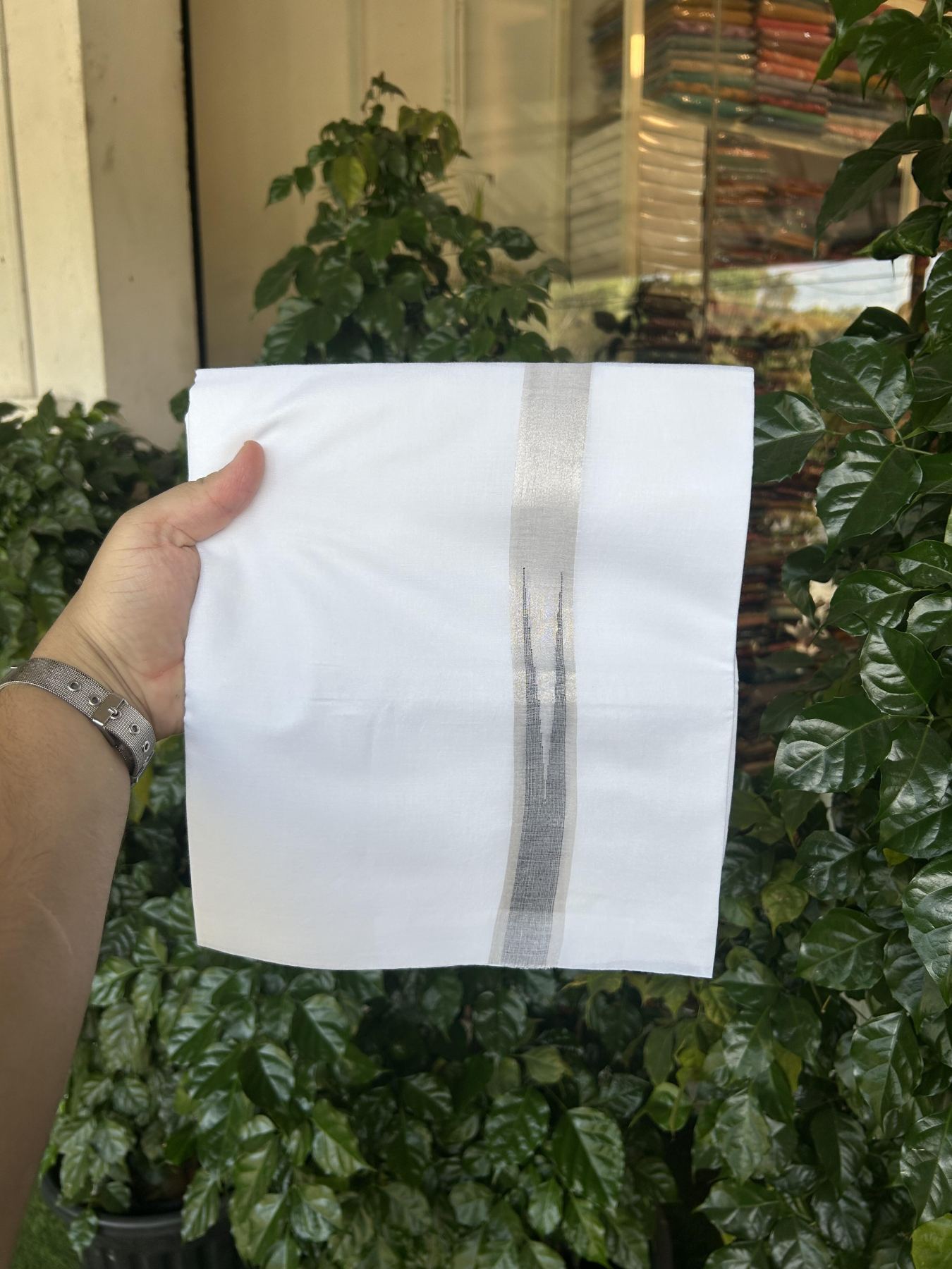 20% Discount ! Kaitharikada Balaramapuram 100% Cotton Pure White Double Mundu/Dothi - 100x80 - 1 inch Puliyilakkara Silver Kasav & Brown Chutty Kara 3.90 mtr (8 muzham) - 62 KK5356 VAS