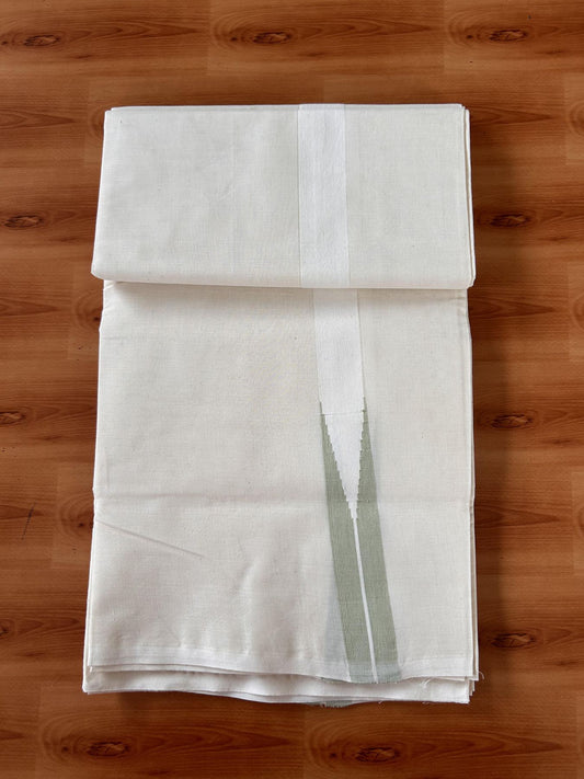 Double Off white Mundu/Dhoti - 20% Discount! KaithariKada Balaramapuram - 100% Cotton  100x100 - 1.25 inch Puliyilakkara Pista Green shaded Chutty Kara - 4 mtr (8.5 muzham) - 6 KK5435 ASH