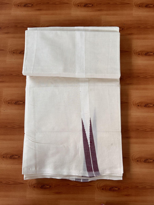 Double Off white Mundu/Dhoti - 20% Discount! KaithariKada Balaramapuram - 100% Cotton  100x100 - 1.25 inch Puliyilakkara Dark Maroon Chutty Kara - 4 mtr (8.5 muzham) - 15 KK5435 ASH