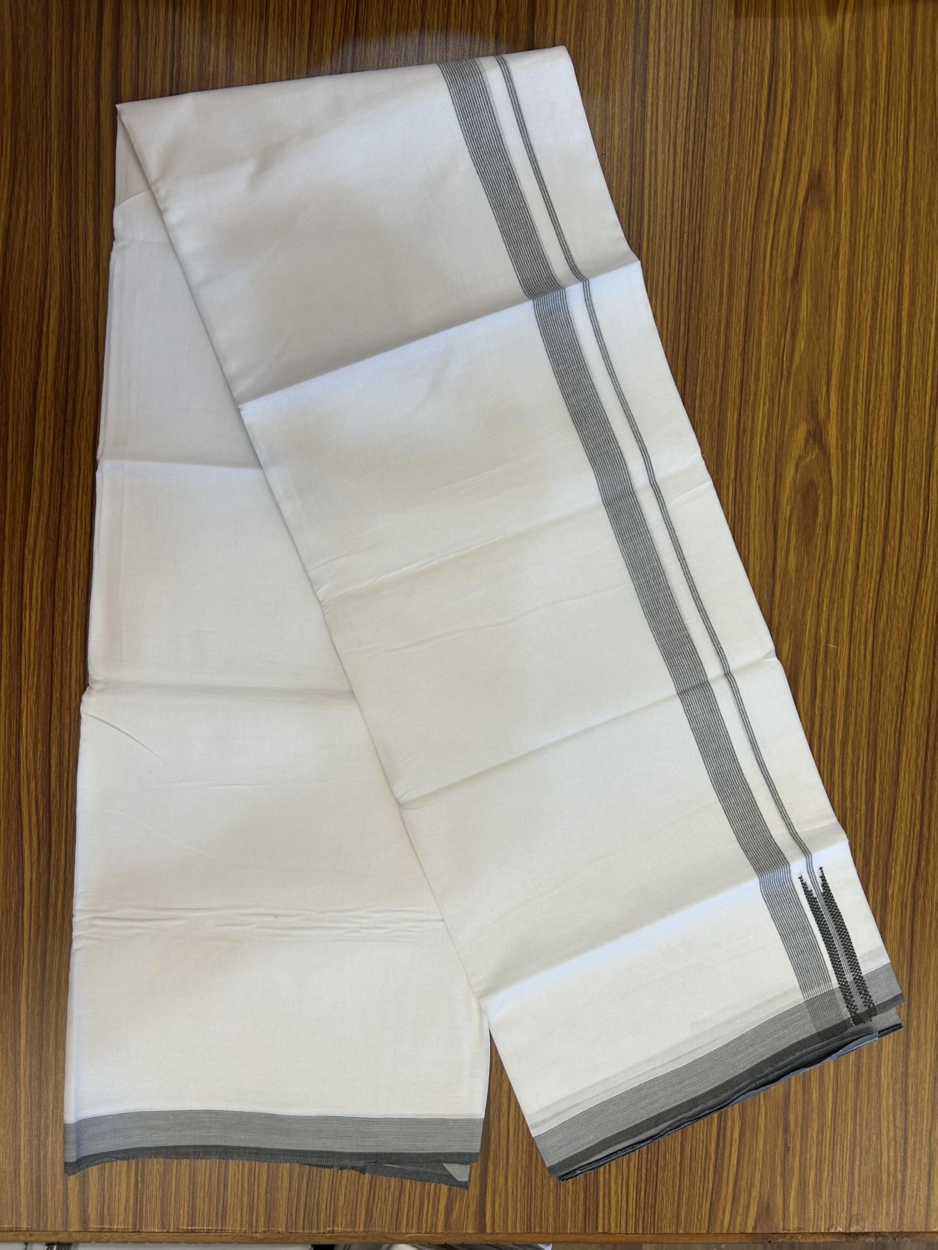20% Discount ! Kaitharikada Balaramapuram 100% Cotton Pure White Double Mundu/Dothi - 100x80 - 0.75 inch Puliyilakkara Olive Green Striped Chutty Kara 3.90 mtr (8 muzham) - 84 KK5356 VAS