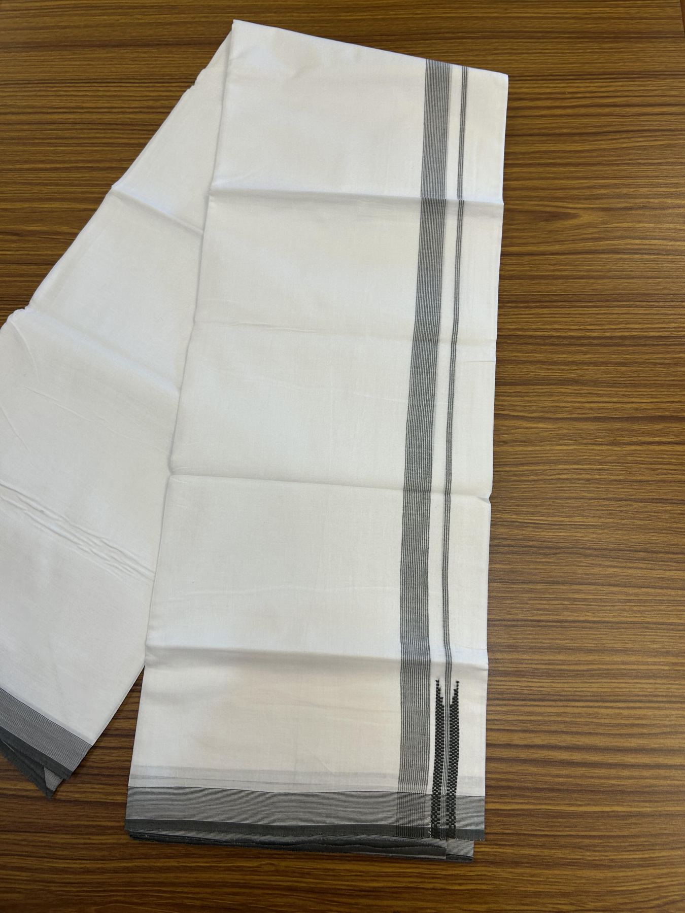 20% Discount ! Kaitharikada Balaramapuram 100% Cotton Pure White Double Mundu/Dothi - 100x80 - 0.75 inch Puliyilakkara Olive Green Striped Chutty Kara 3.90 mtr (8 muzham) - 84 KK5356 VAS