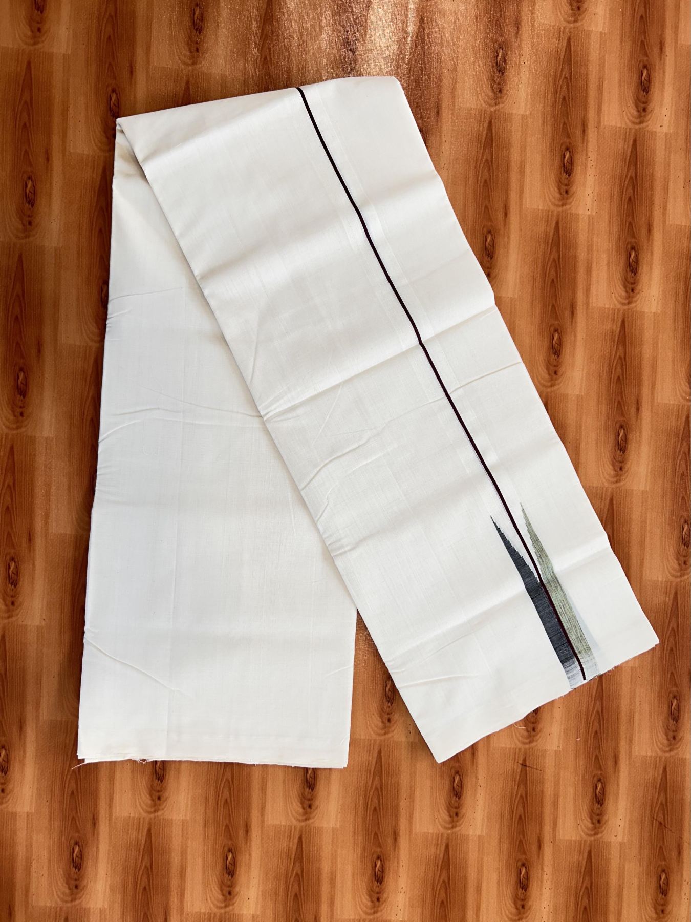 Double Off White (Unbleached) Mundu/Dhoti - 25% Discount!! KaithariKada Handloom Unakkupaav - Kerala Handloom - 100% Pure Cotton - 100x80 - 1.25 inch Coffee Brown, Black & Multi Colour Chutty Kara 4 meter (8.5 muzham) - 3 KK5436 REA