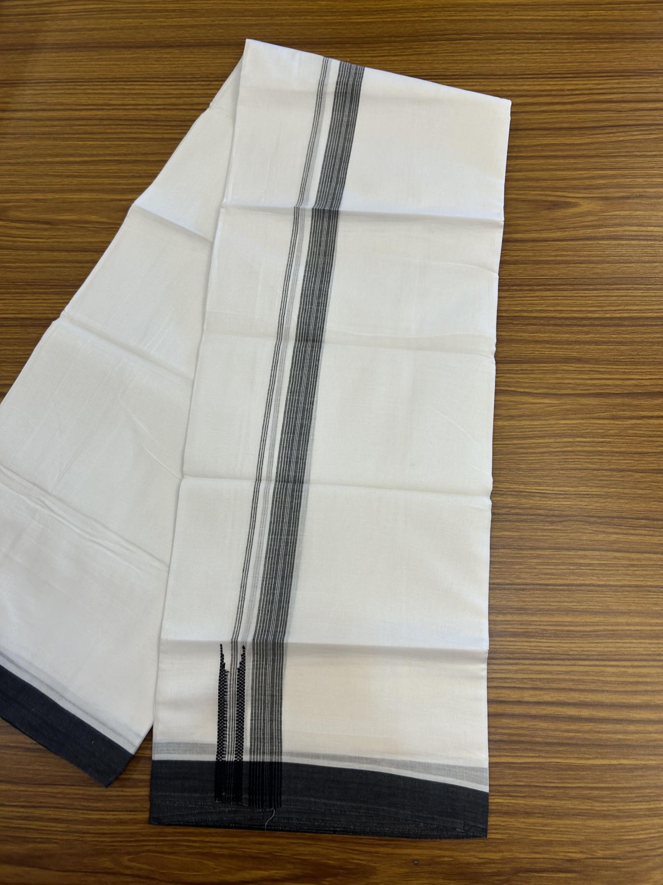 20% Discount ! Kaitharikada Balaramapuram 100% Cotton Pure White Double Mundu/Dothi - 100x80 - 0.75 inch Puliyilakkara Black Striped Chutty Kara 3.90 mtr (8 muzham) - 87 KK5356 VAS
