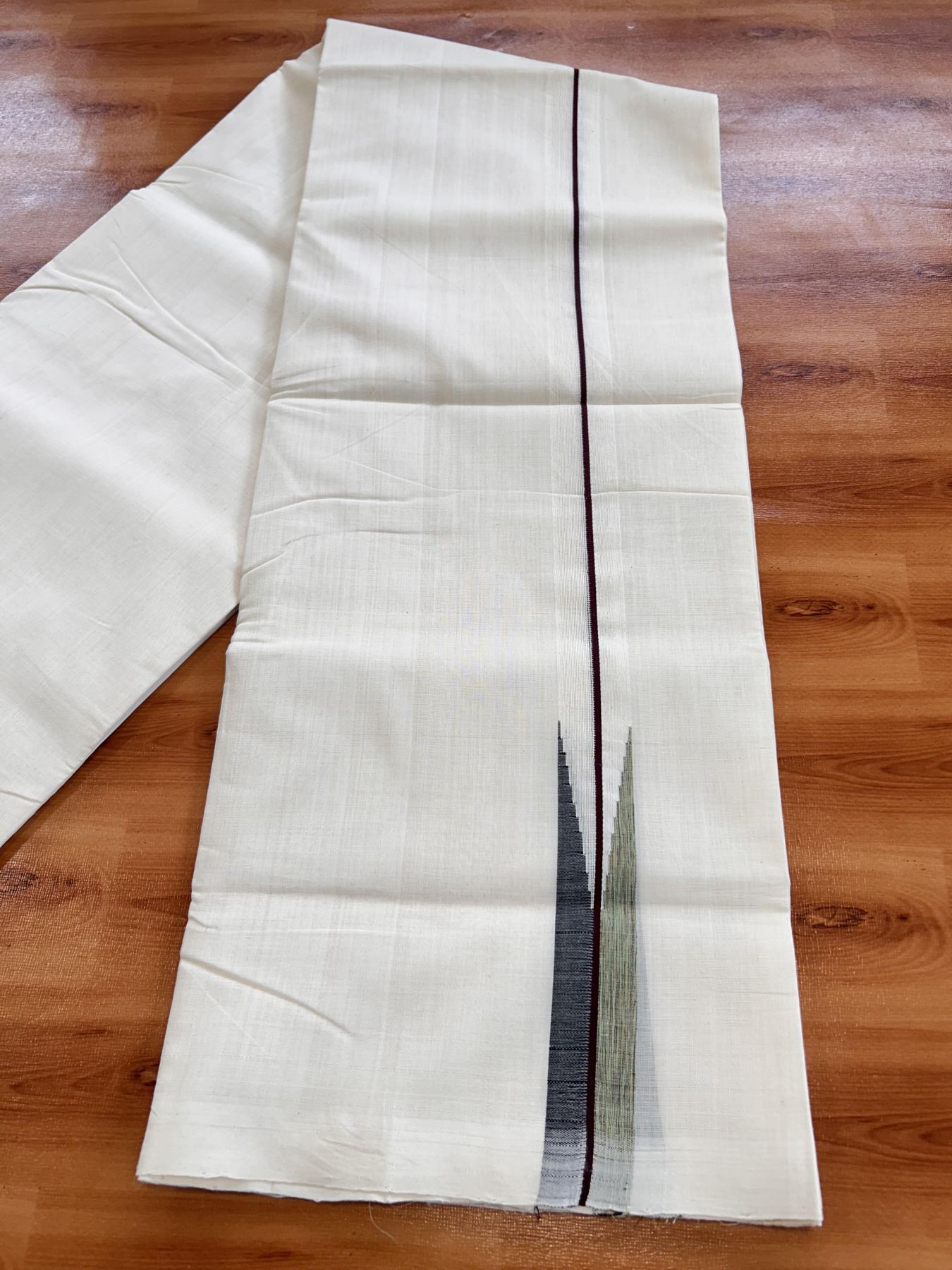 Double Off White (Unbleached) Mundu/Dhoti - 25% Discount!! KaithariKada Handloom Unakkupaav - Kerala Handloom - 100% Pure Cotton - 100x80 - 1.25 inch Coffee Brown, Black & Multi Colour Chutty Kara 4 meter (8.5 muzham) - 3 KK5436 REA