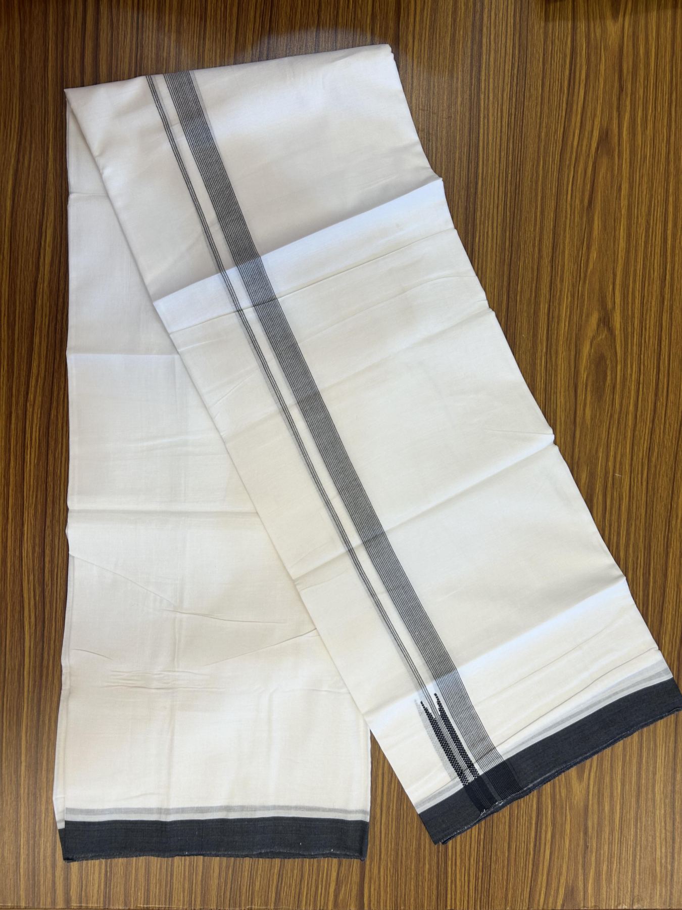 20% Discount ! Kaitharikada Balaramapuram 100% Cotton Pure White Double Mundu/Dothi - 100x80 - 0.75 inch Puliyilakkara Black Striped Chutty Kara 3.90 mtr (8 muzham) - 85 KK5356 VAS