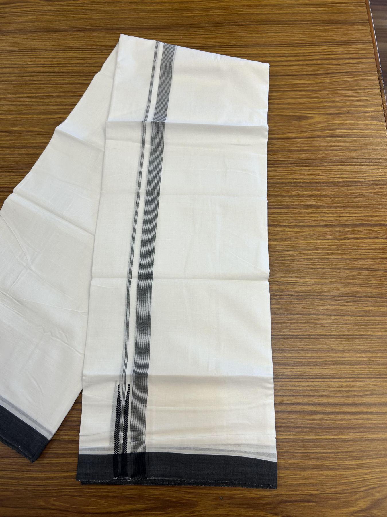 20% Discount ! Kaitharikada Balaramapuram 100% Cotton Pure White Double Mundu/Dothi - 100x80 - 0.75 inch Puliyilakkara Black Striped Chutty Kara 3.90 mtr (8 muzham) - 85 KK5356 VAS