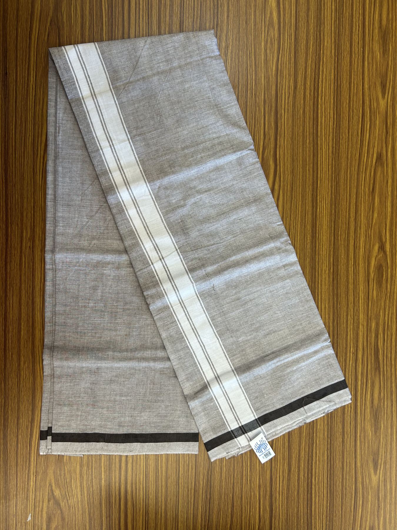 Kerala Handloom - Signature Kaitharikada - Government Sealed Hallmarked - 100% Pure Cotton 2/60x40s Thread - Single Mundu / Dhoti - 2 inch White Striped Kara with Light Copper Rose colour Body - 19 KK8046 KAL