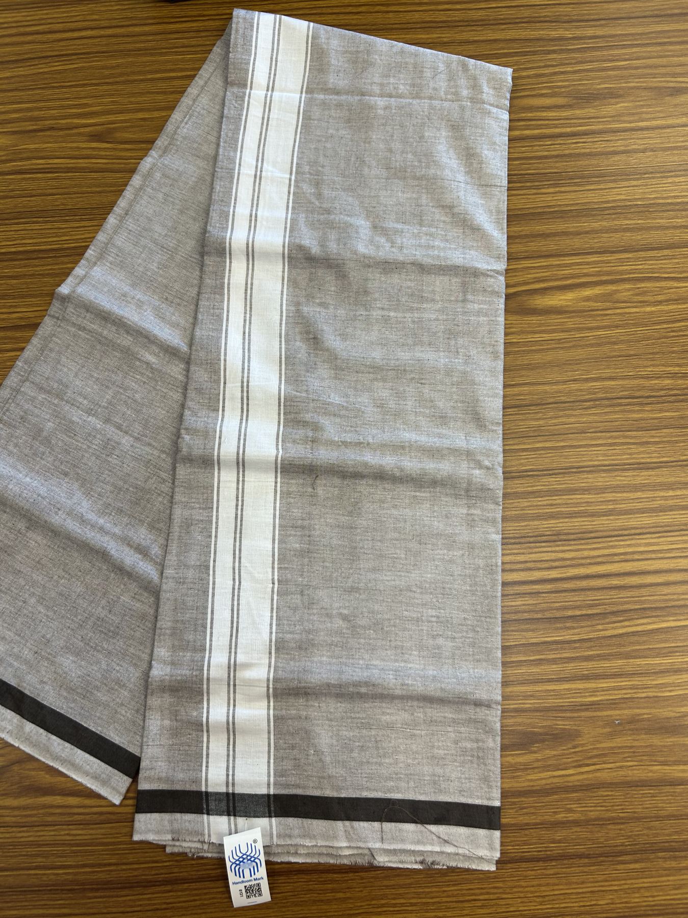 Kerala Handloom - Signature Kaitharikada - Government Sealed Hallmarked - 100% Pure Cotton 2/60x40s Thread - Single Mundu / Dhoti - 2 inch White Striped Kara with Light Copper Rose colour Body - 19 KK8046 KAL