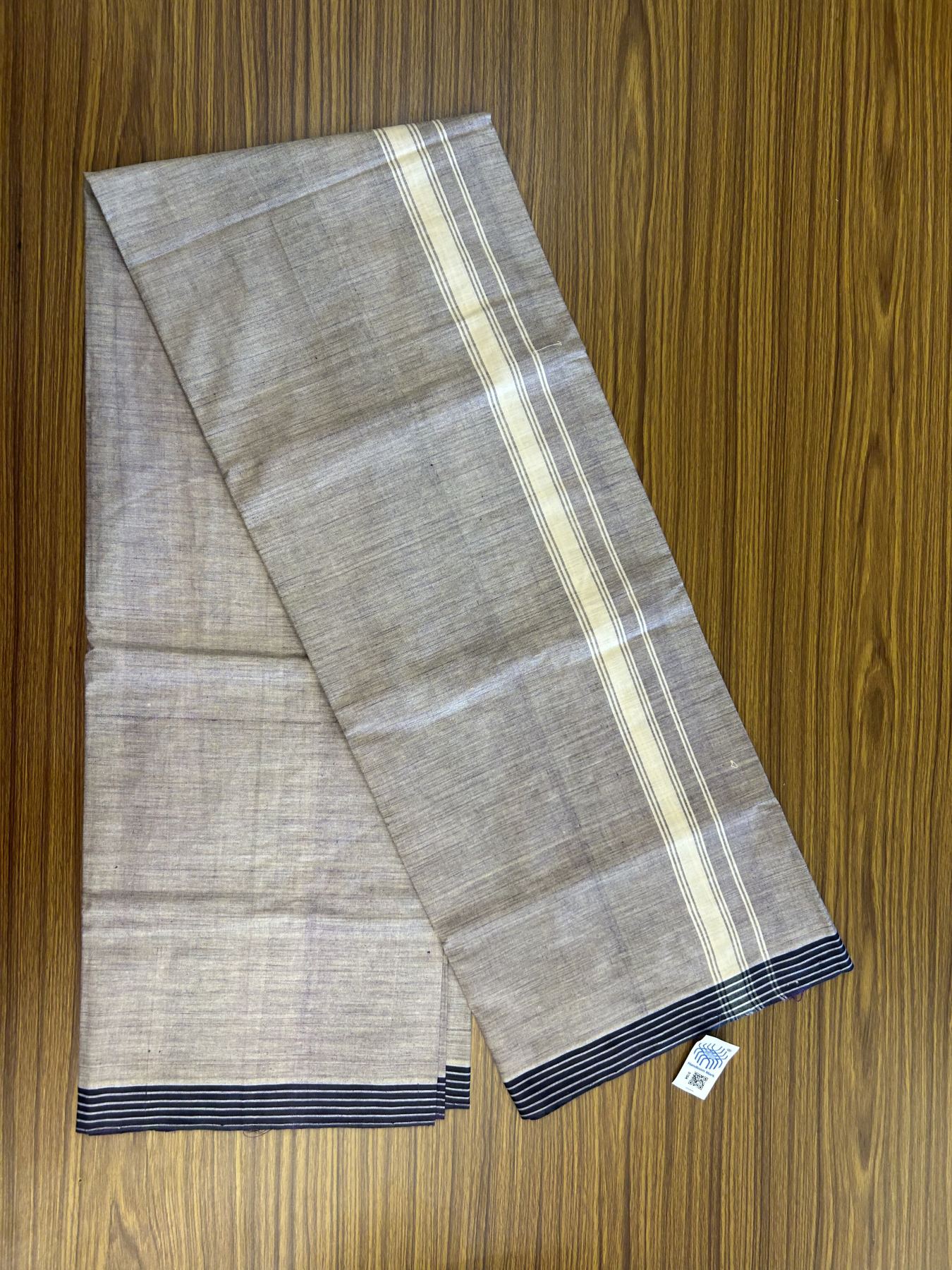 Kerala Handloom - Signature Kaitharikada - Government Sealed Hallmarked - 100% Pure Cotton 2/60x40s Thread - Single Mundu / Dhoti - 1.25 inch Cream Striped Kara with Light Purple colour Body - 20 KK8046 KAL