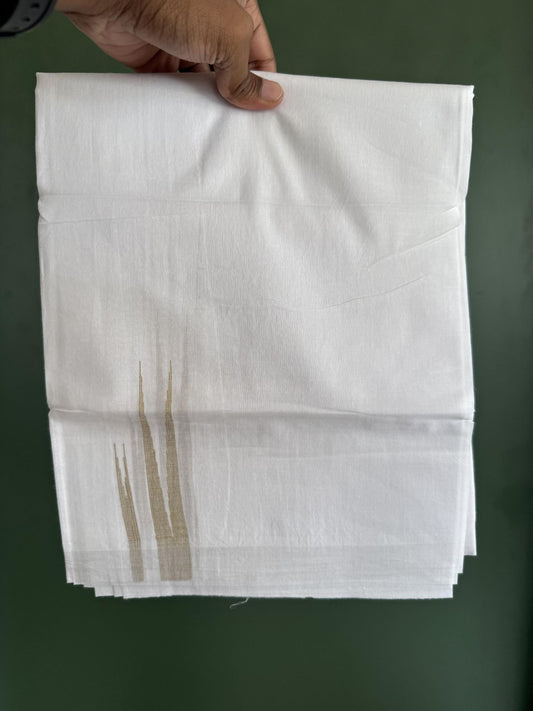Double Pure White Mundu/Dhoti - 20% Discount !! KaithariKada Balaramapuram 100% Cotton - 100x80 - 3.5 cm Mustard Yellow Stripes Double Chutty Kara 3.80 mtr (8 muzham) - 2 KK5411 CKS