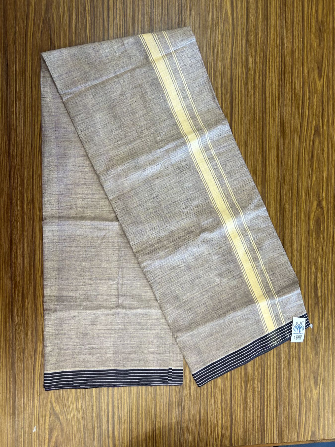 Kerala Handloom - Signature Kaitharikada - Government Sealed Hallmarked - 100% Pure Cotton 2/60x40s Thread - Single Mundu / Dhoti - 1 inch Lemon Cream Striped Kara with Purple Shaded colour Body - 21 KK8046 KAL