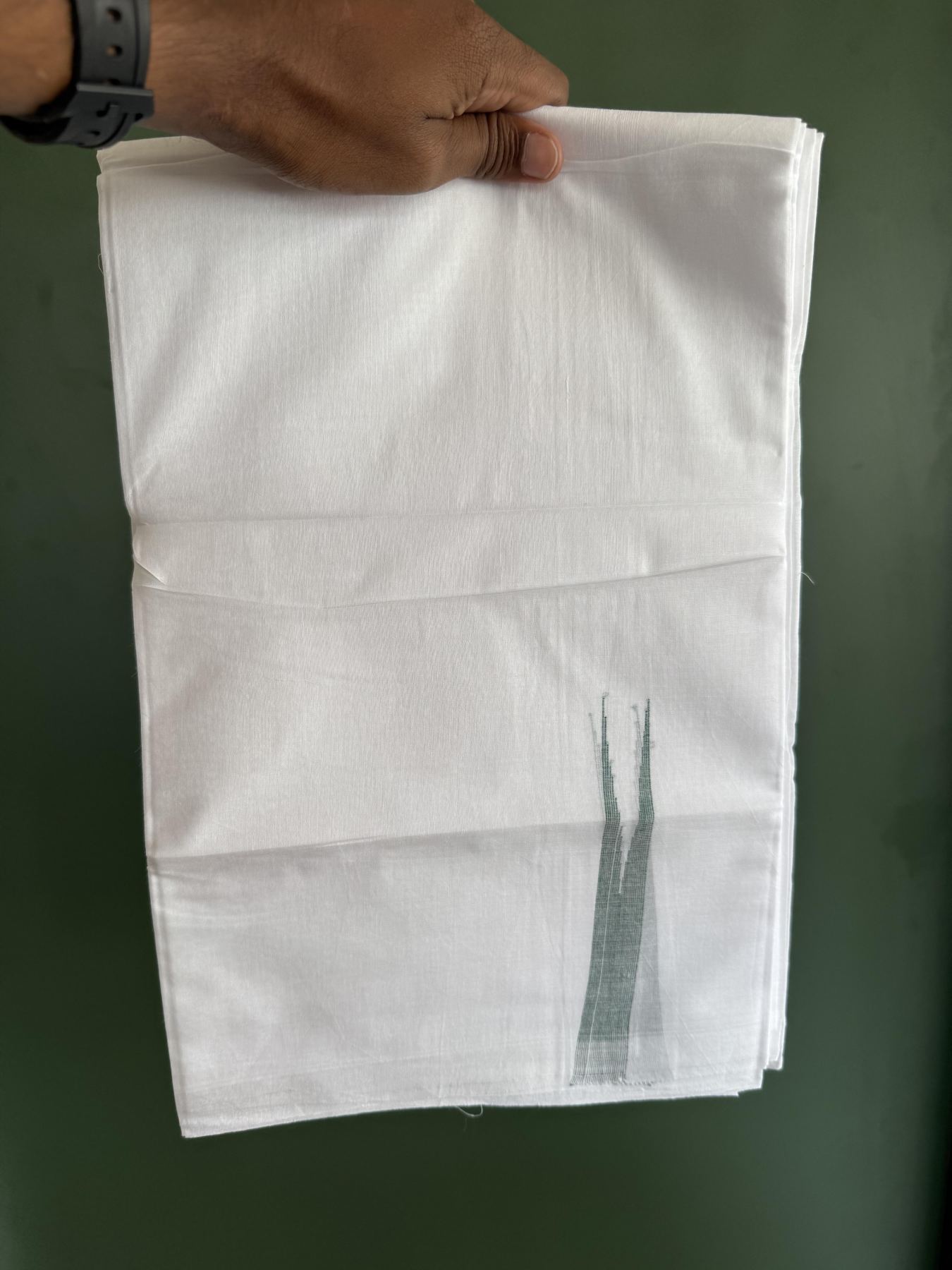 Double Pure White Mundu/Dhoti - 20% Discount !! KaithariKada Balaramapuram 100% Cotton - 100x80 - 2 cm Peacock Green Stripes Chutty Kara 3.80 mtr (8 muzham) - 5 KK5411 CKS