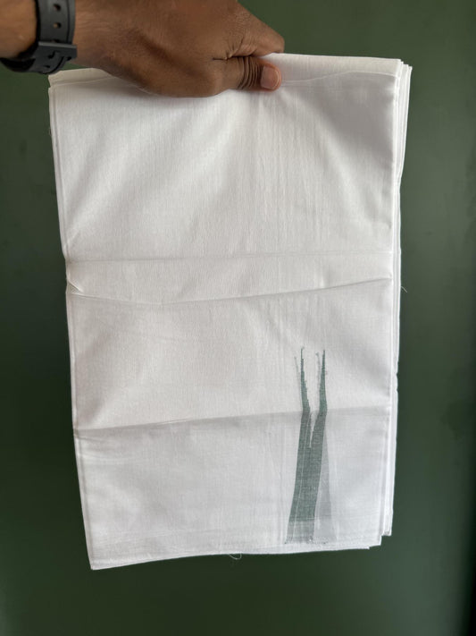 Double Pure White Mundu/Dhoti - 20% Discount !! KaithariKada Balaramapuram 100% Cotton - 100x80 - 2 cm Peacock Green Stripes Chutty Kara 3.80 mtr (8 muzham) - 5 KK5411 CKS