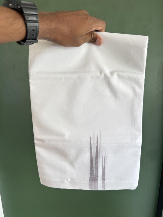 Double Pure White Mundu/Dhoti - 20% Discount !! KaithariKada Balaramapuram 100% Cotton - 100x80 - 3.5 cm Wine Purple Stripes Double Chutty Kara 3.80 mtr (8 muzham) - 3 KK5411 CKS