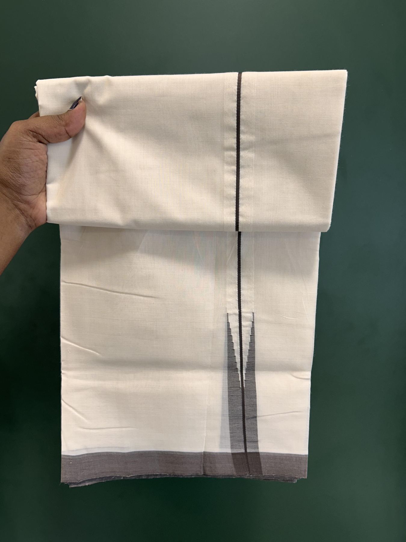 Double Off White (Unbleached) Mundu/Dhoti - 25% Discount!! KaithariKada Handloom Unakkupaav - Kerala Handloom - 100% Pure Cotton - 100x80 - 0.75 inch Coffee Brown Chutty Kara 4 meter (8.5 muzham) - 2 KK5436 REA
