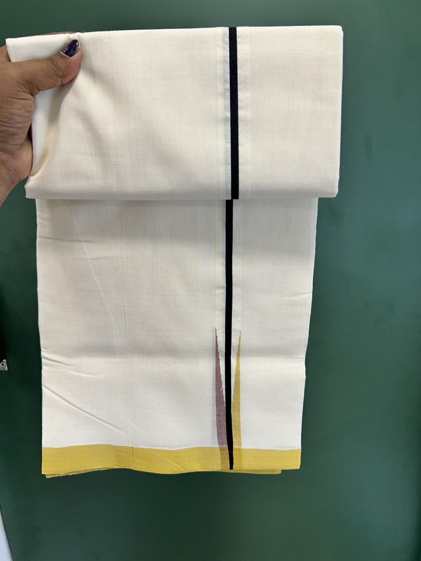 Double Off White (Unbleached) Mundu/Dhoti - 25% Discount!! KaithariKada Handloom Unakkupaav - Kerala Handloom - 100% Pure Cotton - 100x80 - 1 inch Black, Golden Yellow & Multi Colour Chutty Kara 4 meter (8.5 muzham) - 10 KK5436 REA