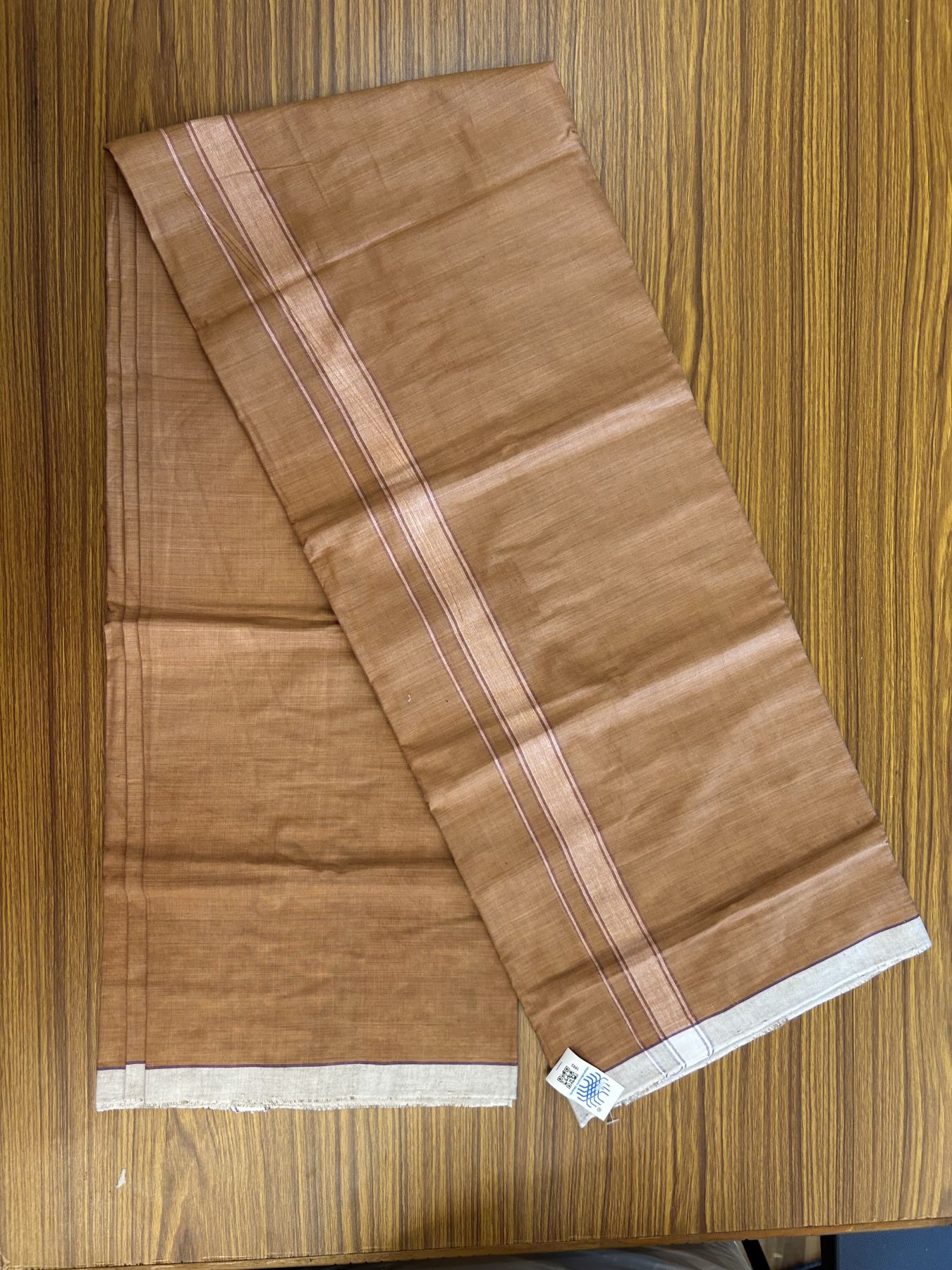 Kerala Handloom - Signature Kaitharikada - Government Sealed Hallmarked - 100% Pure Cotton 2/60x40s Thread - Single Mundu / Dhoti - 1.25 inch White Violet Shaded Striped Kara with Kavi colour Body - 27 KK8046 KAL