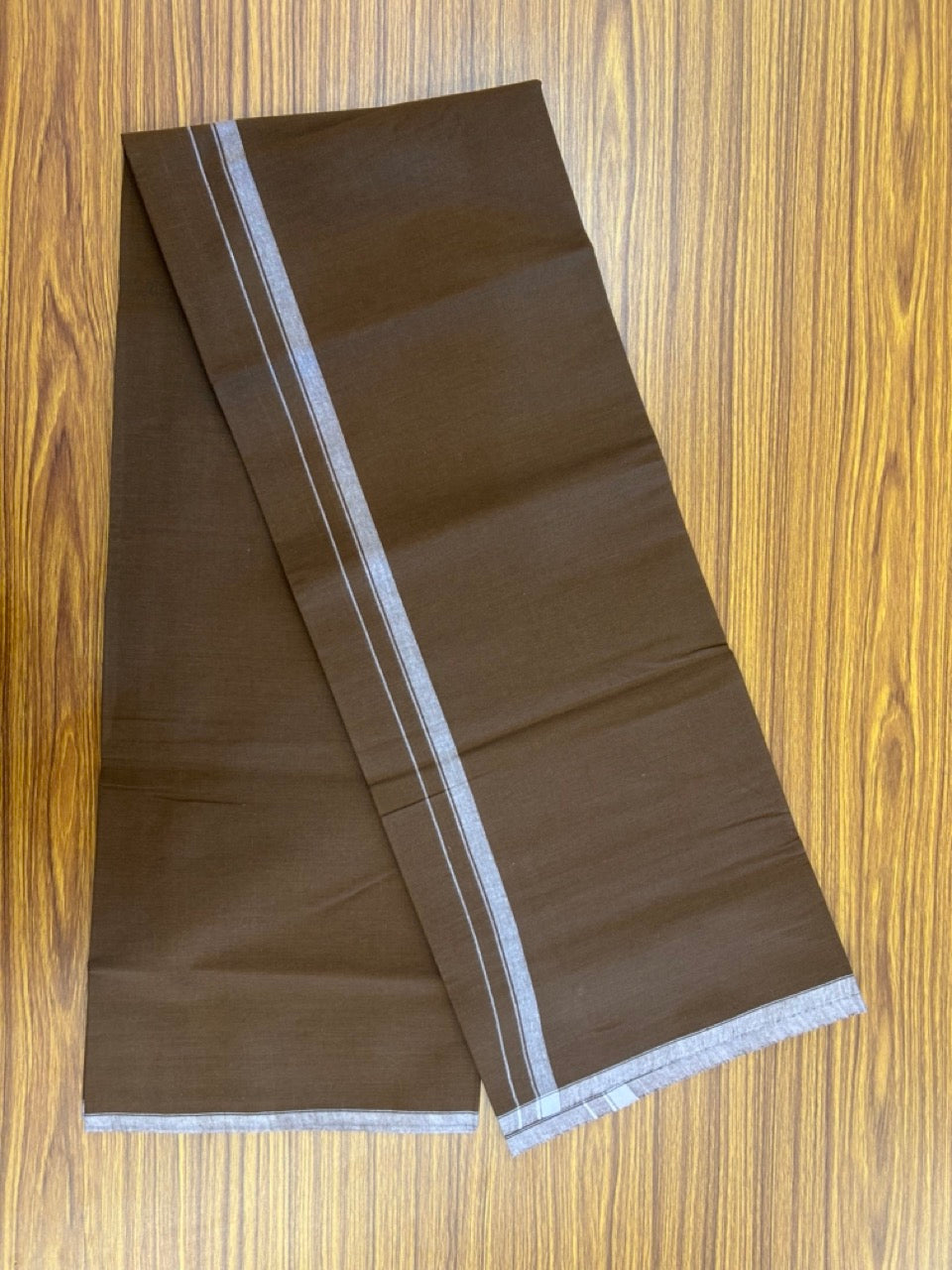 10% Discount ! Kaitharikada Pure Cotton - Kaily / Lungi - (40s) - 0.5 inch White Shaded Kara with Dark Brown colour body (2 meter / 4 muzham) - 1 KK8029 GAN