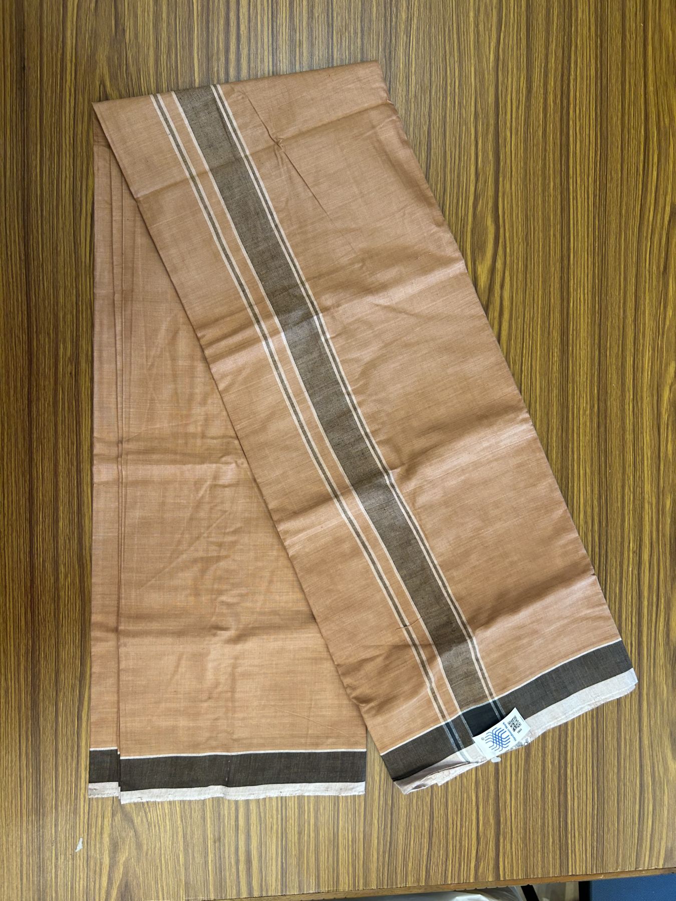 Kerala Handloom - Signature Kaitharikada - Government Sealed Hallmarked - 100% Pure Cotton 2/60x40s Thread - Single Mundu / Dhoti - 1.5 inch Black Shaded Striped Kara with Kavi colour Body - 29 KK8046 KAL