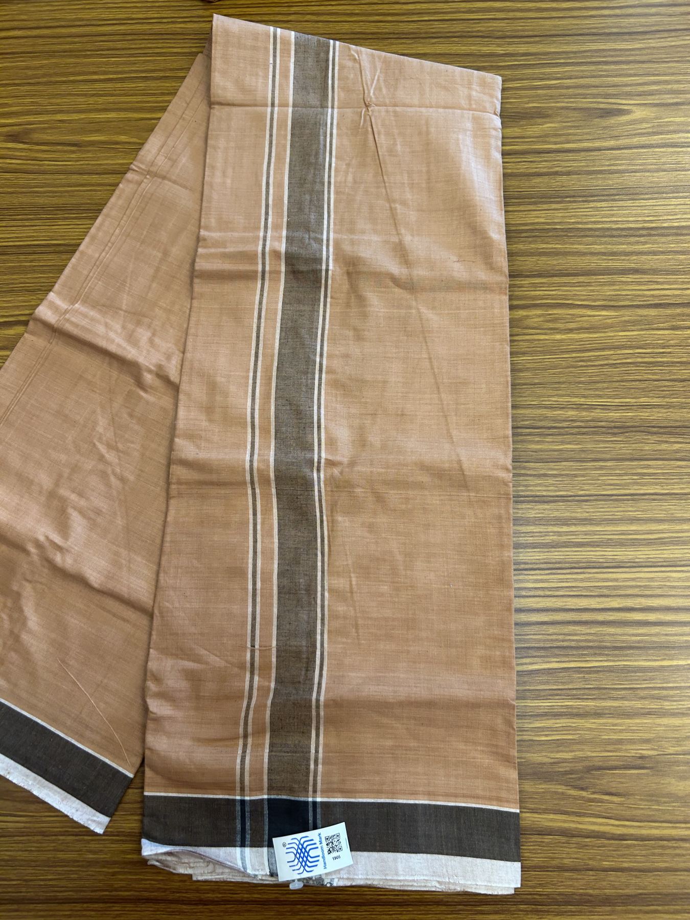 Kerala Handloom - Signature Kaitharikada - Government Sealed Hallmarked - 100% Pure Cotton 2/60x40s Thread - Single Mundu / Dhoti - 1.5 inch Black Shaded Striped Kara with Kavi colour Body - 29 KK8046 KAL