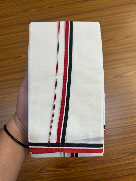 AIADMK NERYATH (Thundu) - KaithariKada 100 % Cotton Pure White NERYATH (thundu) - 0.5 inch Black White &amp; Maroon kara 1.66 mtr (thundu) - 19KK515PMC