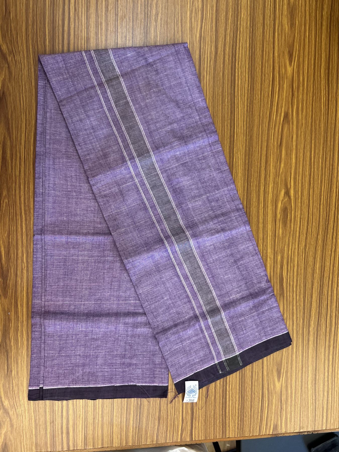 Kerala Handloom - Signature Kaitharikada - Government Sealed Hallmarked - 100% Pure Cotton 2/60x40s Thread - Single Mundu / Dhoti - 1.25 inch Dark Purple Shaded Striped Kara with Violet colour Body - 15 KK8046 KAL