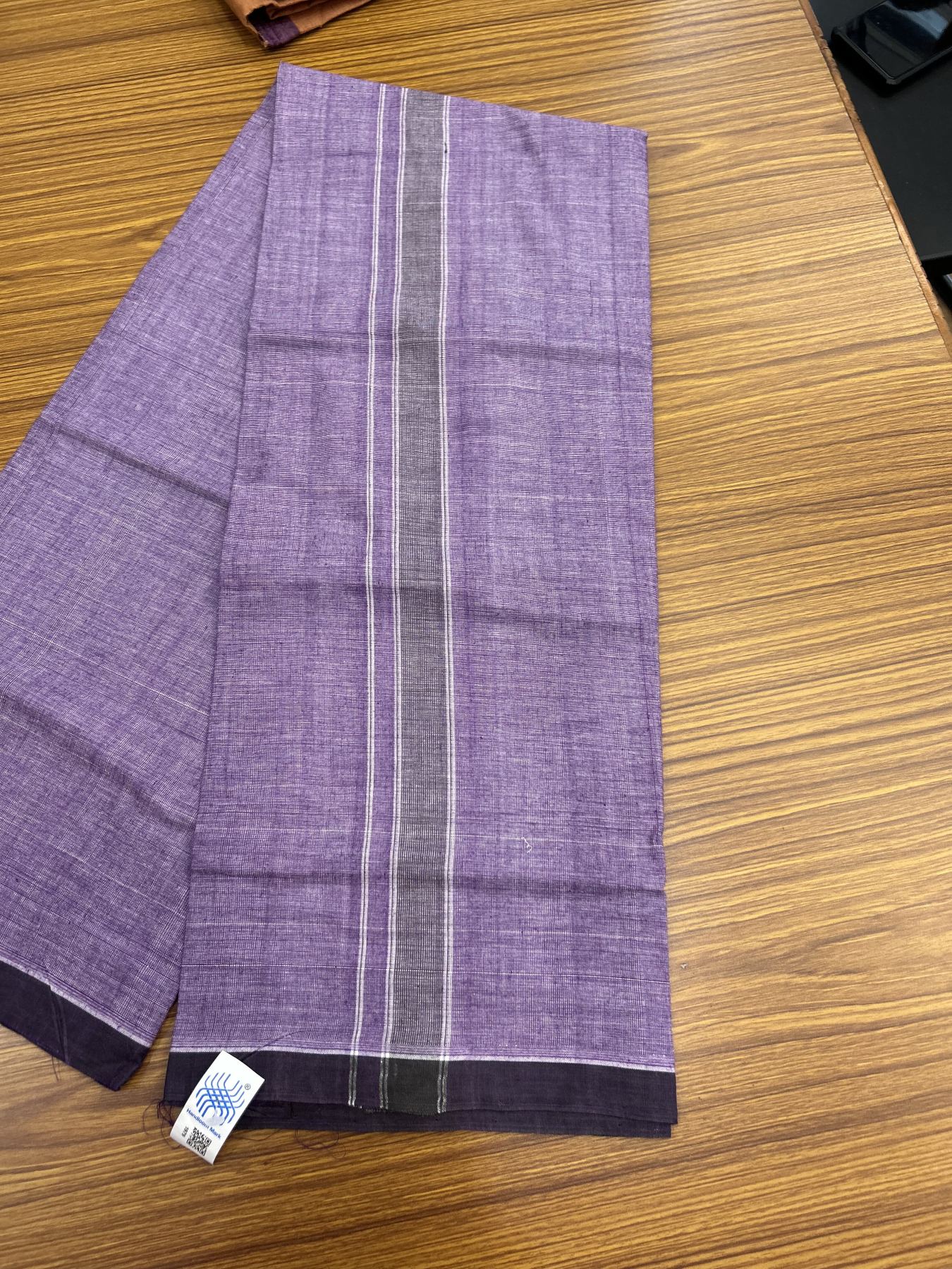 Kerala Handloom - Signature Kaitharikada - Government Sealed Hallmarked - 100% Pure Cotton 2/60x40s Thread - Single Mundu / Dhoti - 1.25 inch Dark Purple Shaded Striped Kara with Violet colour Body - 15 KK8046 KAL