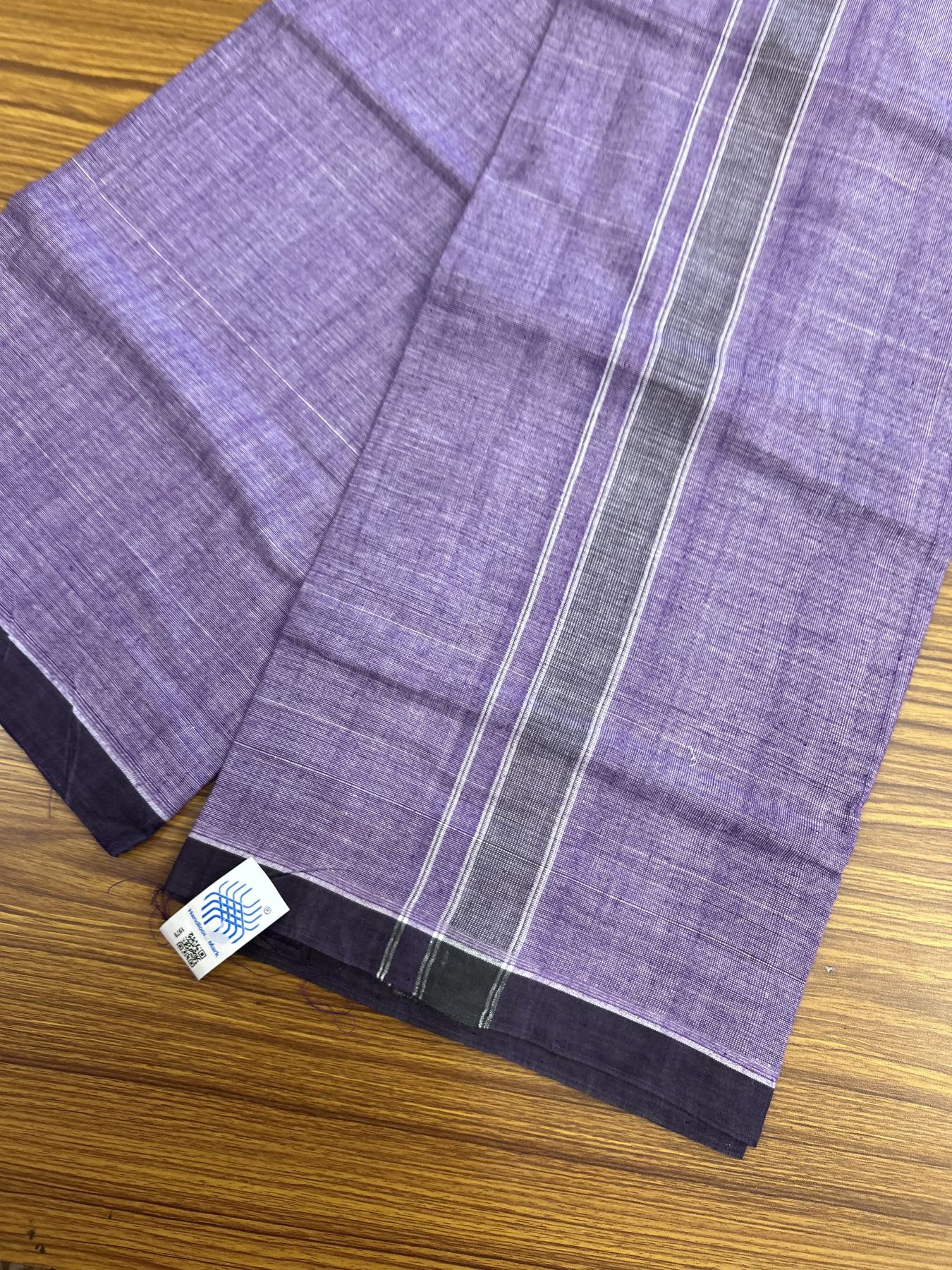 Kerala Handloom - Signature Kaitharikada - Government Sealed Hallmarked - 100% Pure Cotton 2/60x40s Thread - Single Mundu / Dhoti - 1.25 inch Dark Purple Shaded Striped Kara with Violet colour Body - 15 KK8046 KAL