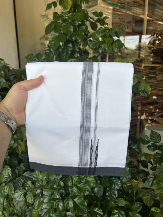 20% Discount ! Kaitharikada Balaramapuram 100% Cotton Pure White Double Mundu/Dothi - 100x80 - 0.75 inch Puliyilakkara Black Striped Chutty Kara 3.90 mtr (8 muzham) - 87 KK5356 VAS