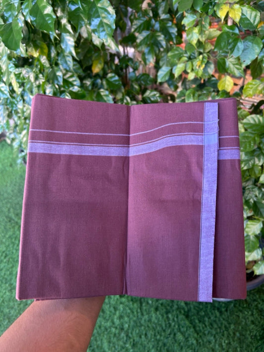 10% Discount ! Kaitharikada Pure Cotton - Kaily / Lungi - (40s) - 0.5 inch White Shaded Kara with Brownish Red colour body (2 meter / 4 muzham) - 4 KK8029 GAN