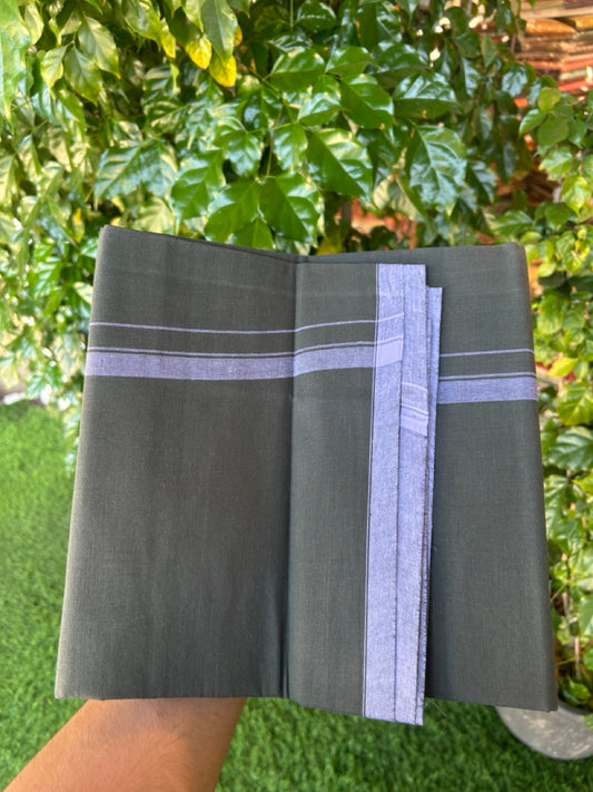 10% Discount ! Kaitharikada Pure Cotton - Kaily / Lungi - (40s) - 0.5 inch White Shaded Kara with Olive Green colour body (2 meter / 4 muzham) - 8 KK8029 GAN