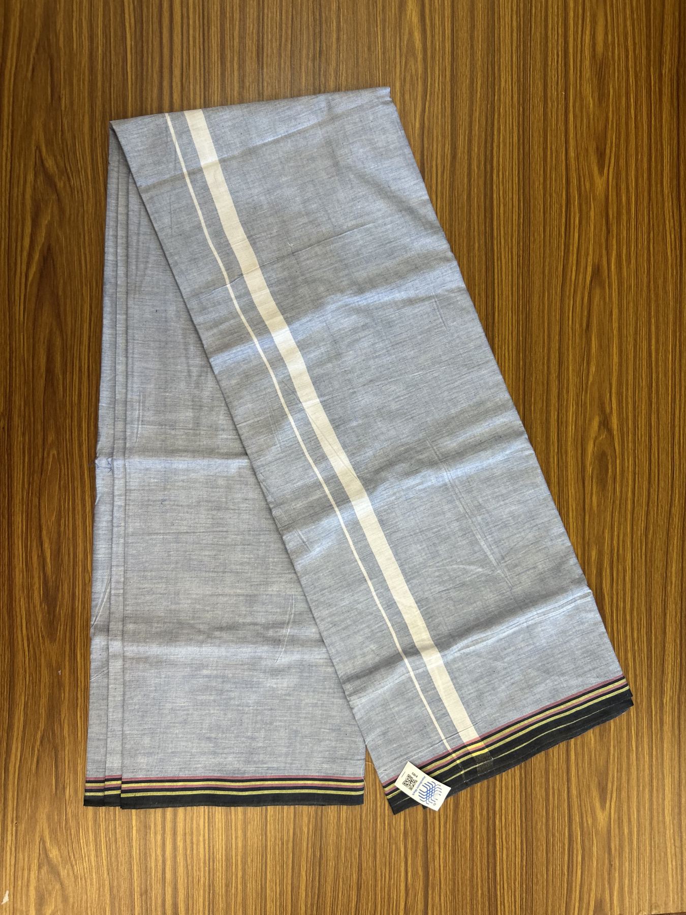 Kerala Handloom - Signature Kaitharikada - Government Sealed Hallmarked - 100% Pure Cotton 2/60x40s Thread - Single Mundu / Dhoti - 0.5 inch White Kara with Blue colour Body - 9 KK8046 KAL